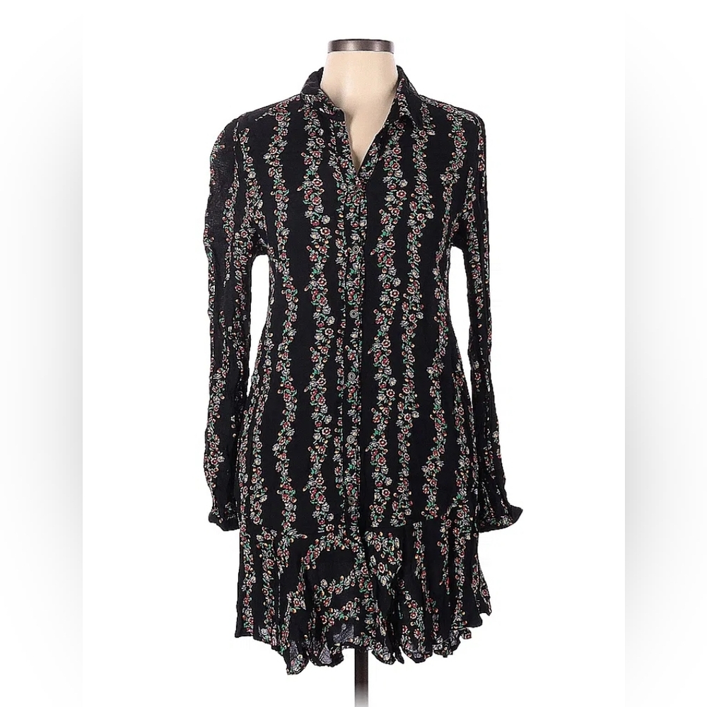 Free People button-down black floral dress - medium